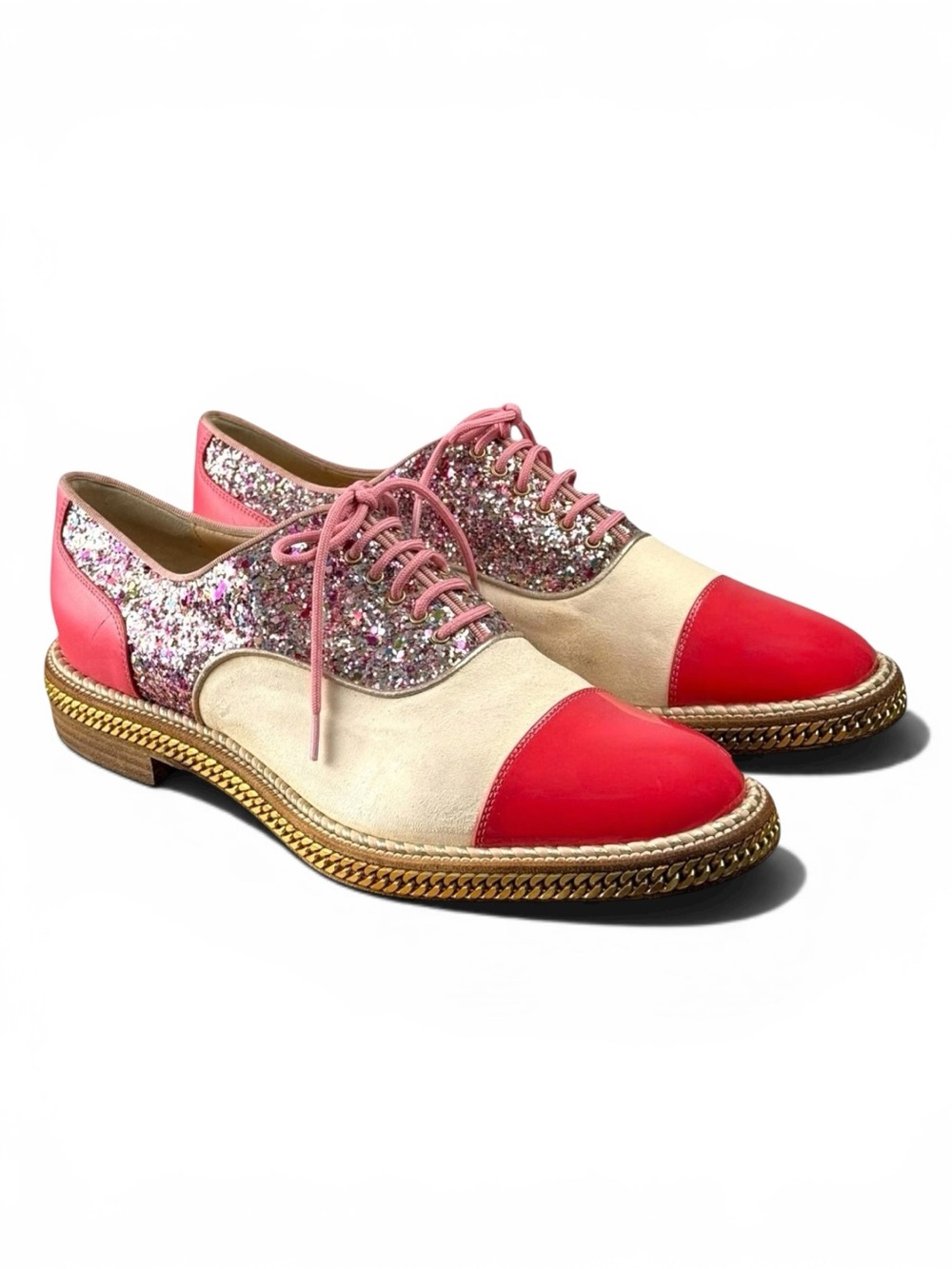Christian Louboutin Glitter Chain Trim Oxford Flats